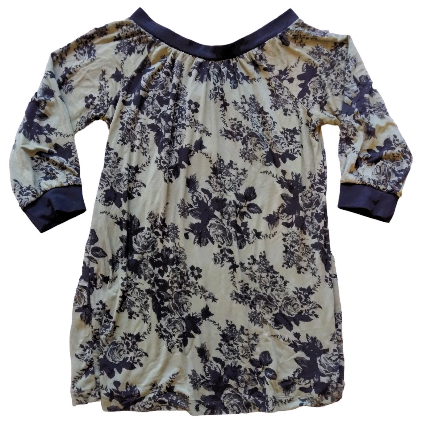 SOME Threads - Green Flocked-Look Floral Boatneck Tops