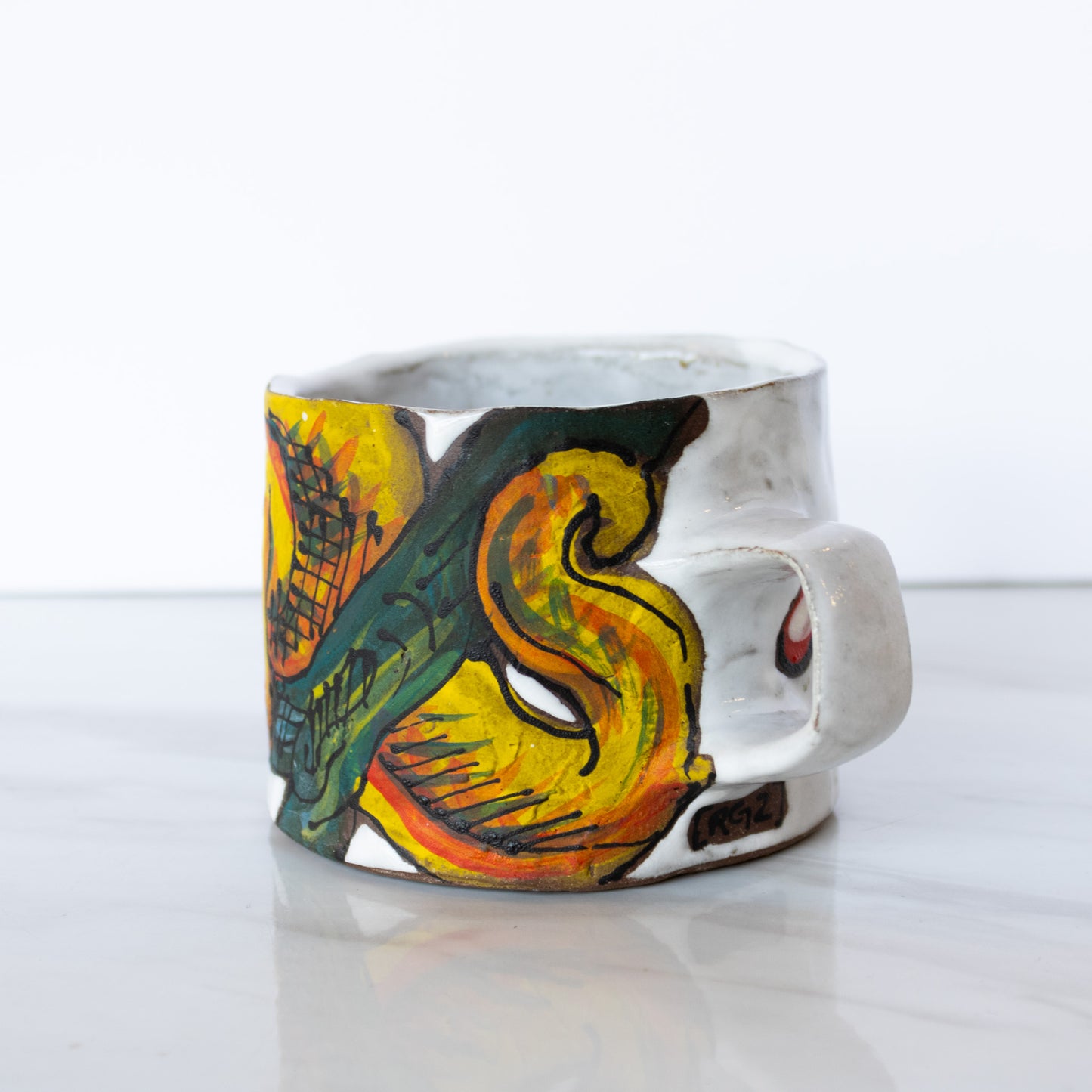 Reinaldo and Maya Collaboration - White Chameleon Hand Built Mug