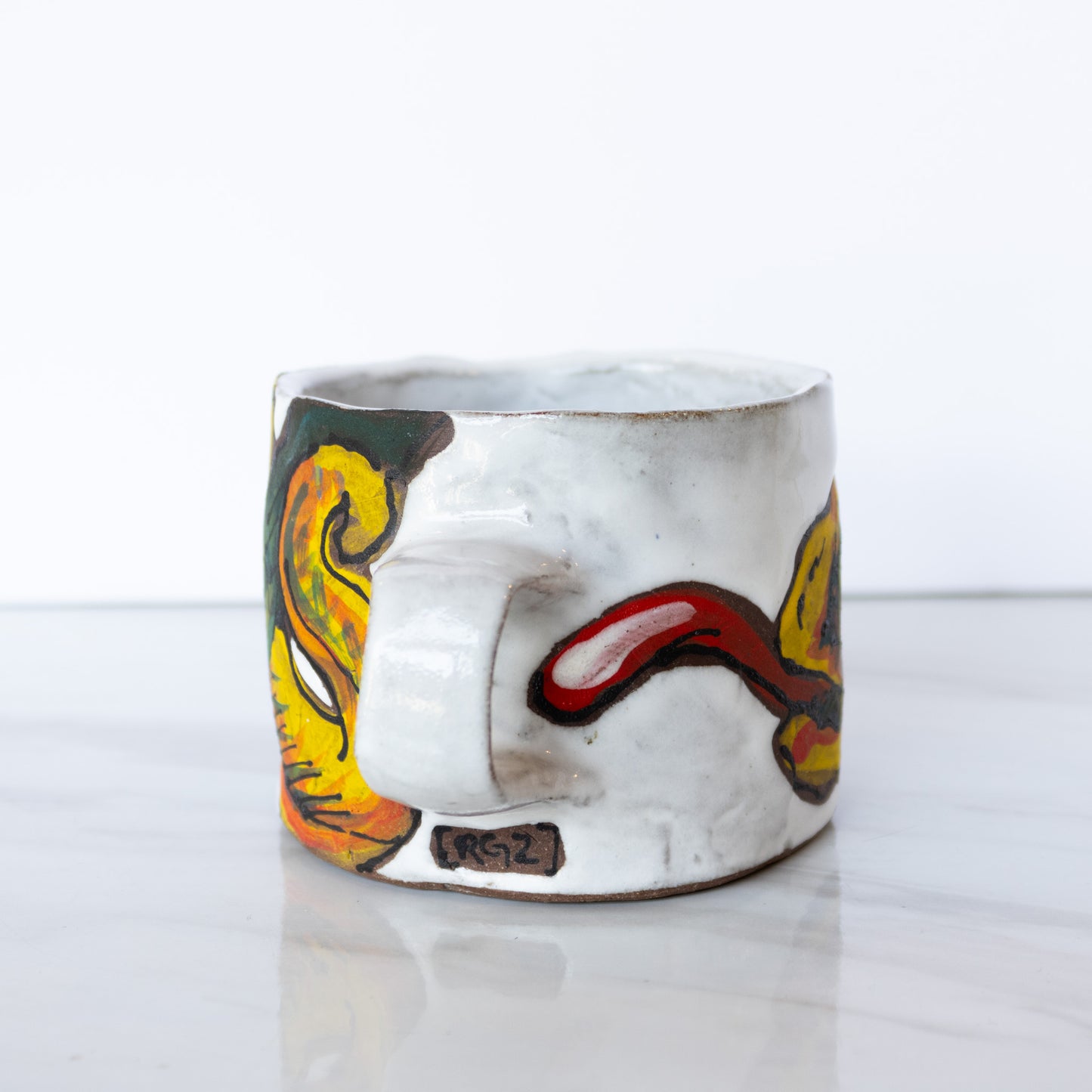 Reinaldo and Maya Collaboration - White Chameleon Hand Built Mug