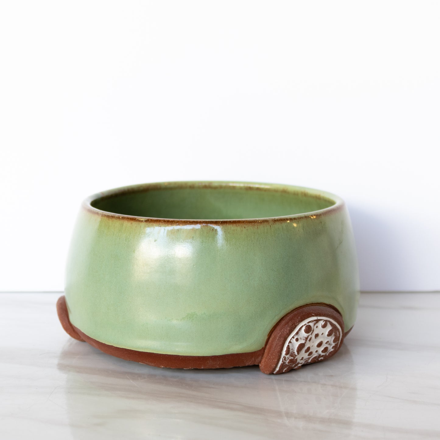 Louise Schollaert - Red Clay Bowl with Green and White Feet