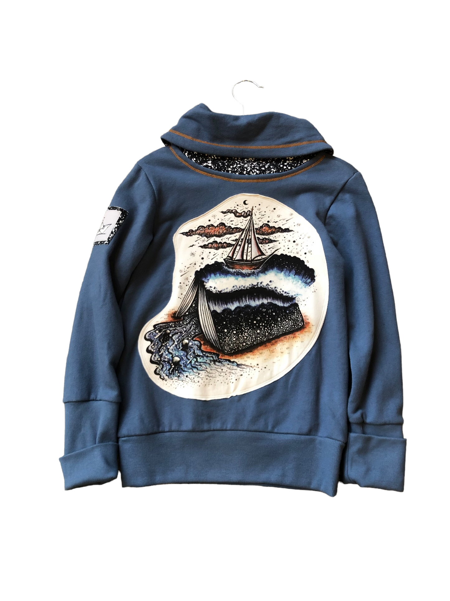 SOME Threads - Kids Denim Blue Boat/Book Cowl Neck Sweater