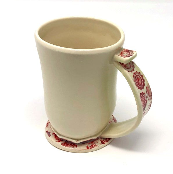 Louise Schollaert - Cup with White and Red Textured Handle