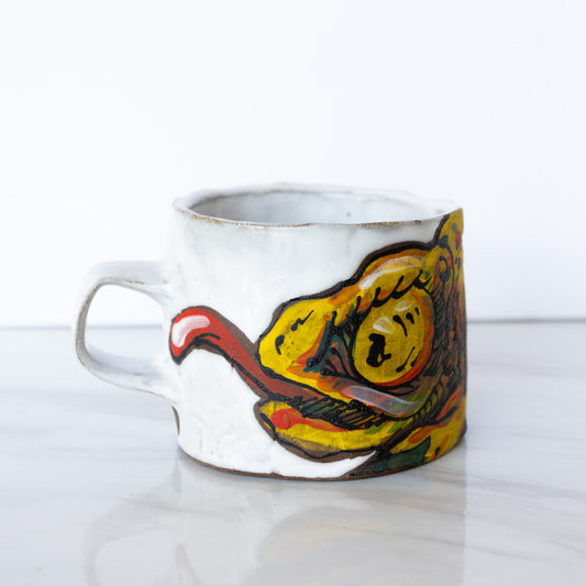 Reinaldo and Maya Collaboration - White Chameleon Hand Built Mug