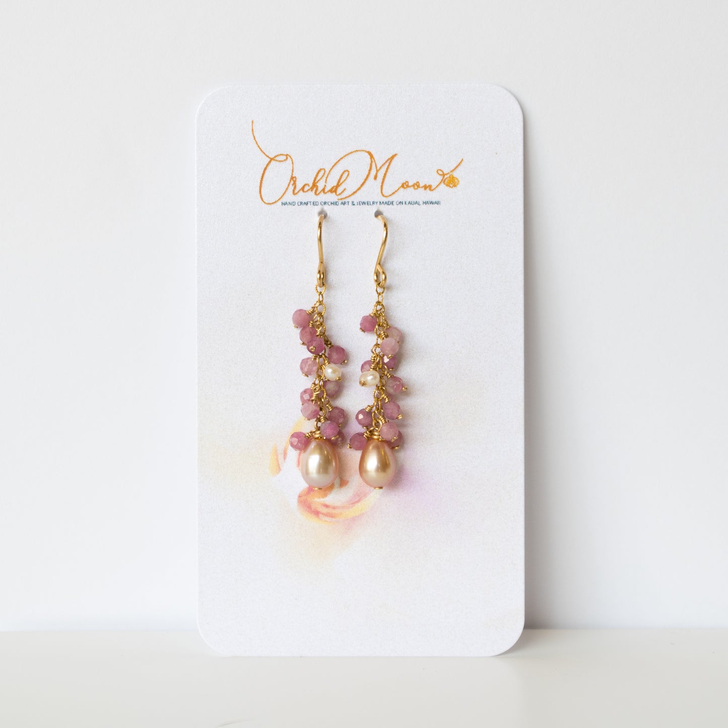 Orchid Moon - Pink Tourmaline & Pearl Cluster Earrings