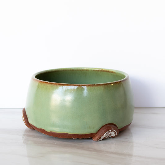 Louise Schollaert - Red Clay Bowl with Green and White Feet