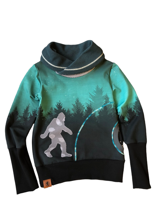 SOME Threads - Kids Aqua Tree Print with Sasquatch Cowl Neck Sweater