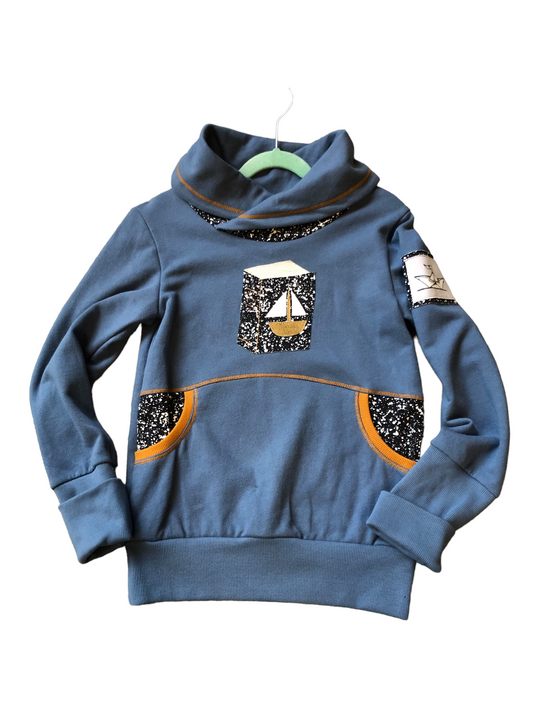 SOME Threads - Kids Denim Blue Boat/Book Cowl Neck Sweater