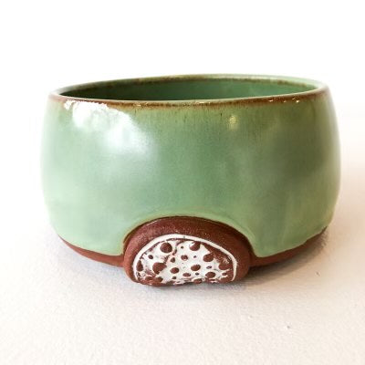 Louise Schollaert - Red Clay Bowl with Green and White Feet