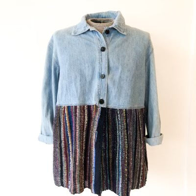 Blue LuPine Fibers - Upcycled Denim & Hand-Woven Blouse